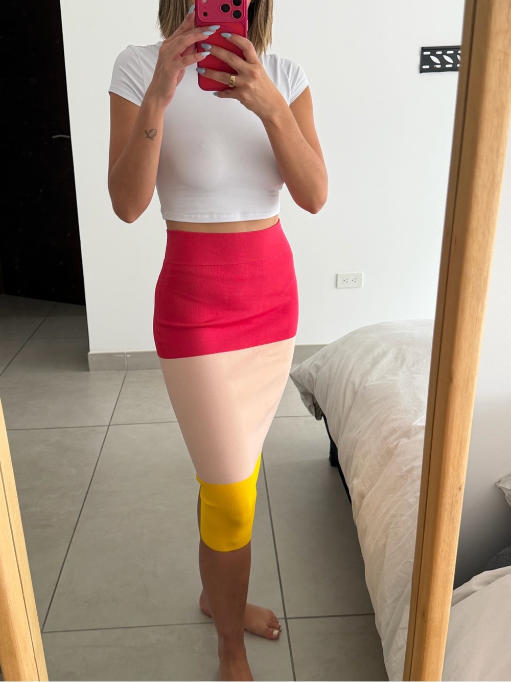 Ted Baker Colorblock Pencil Skirt in Hot Pink, Cream & Yellow